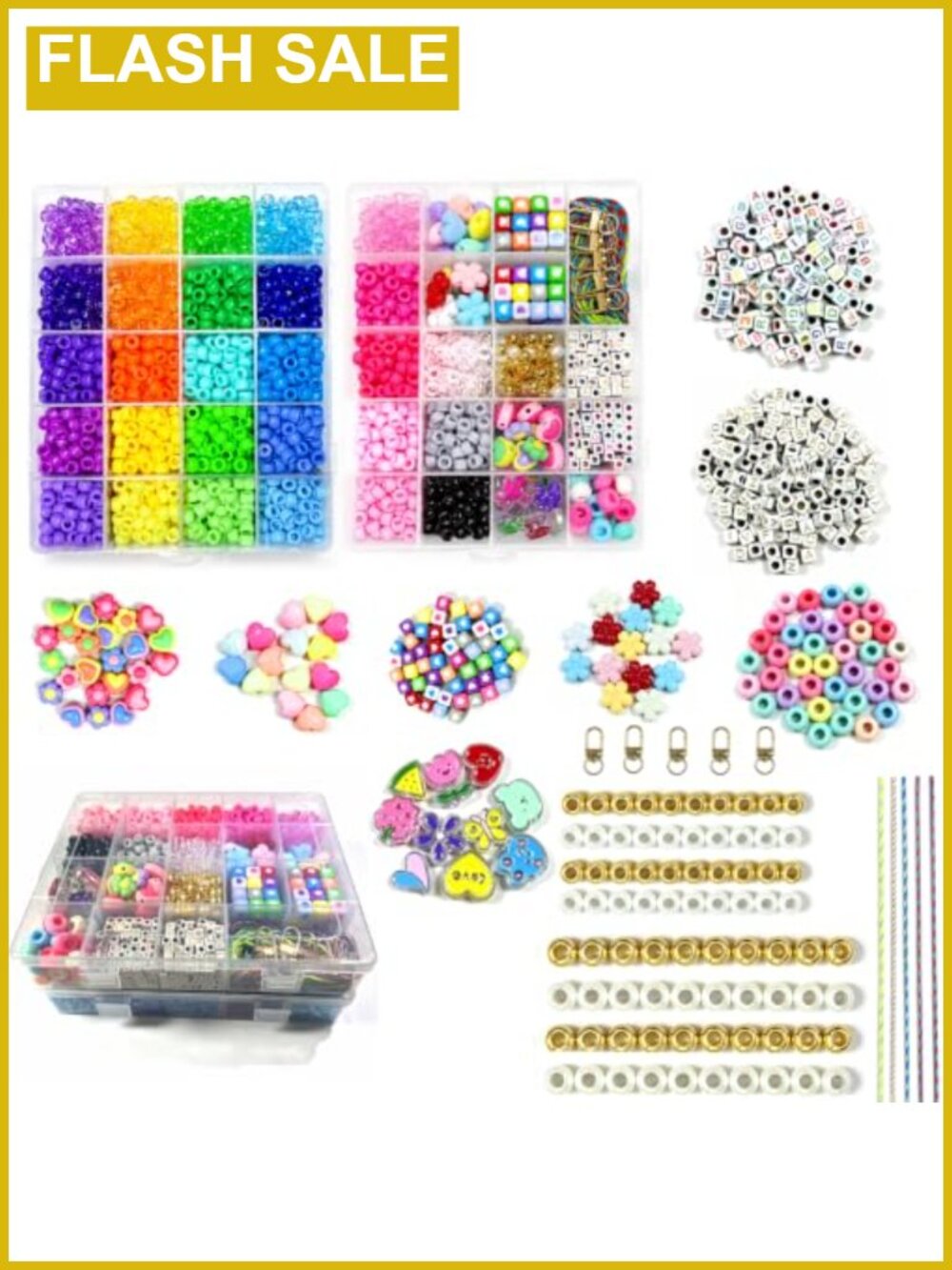 2800 Pony Beads 560 Accent Beads Bracelet Making DIY Craft Kit 4mm Large Holes